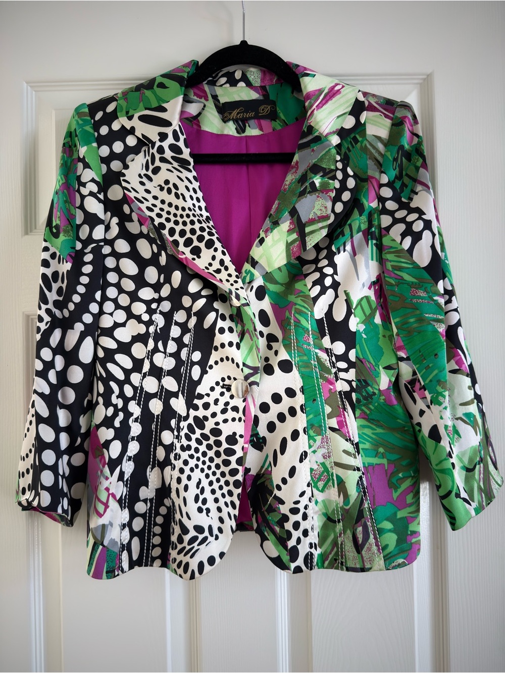 Women's Green & Black Silk Printed Blazer Jacket